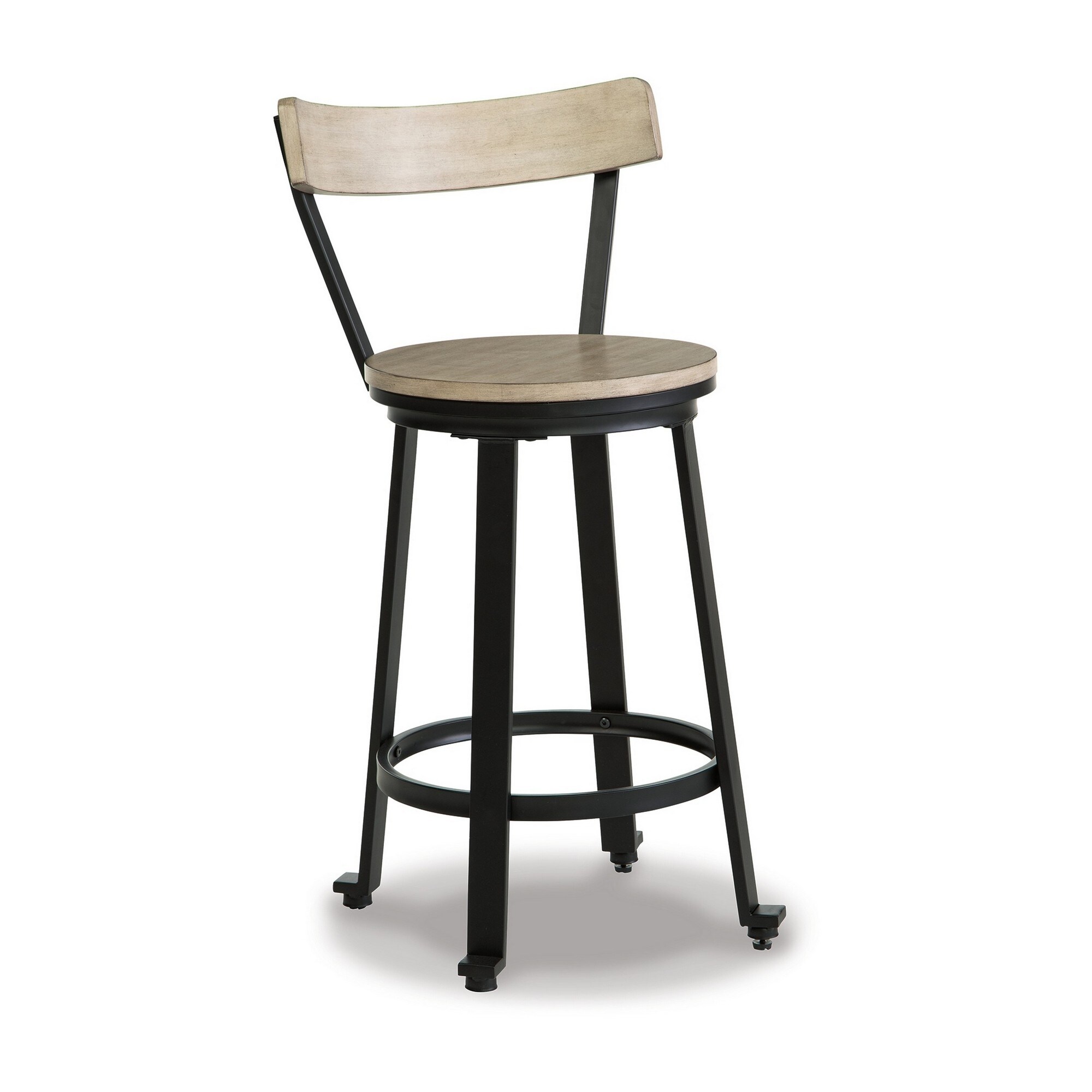 Xan 24 Inch Tan Swivel Counter Height Stool， Set of 2， Black Steel Frame