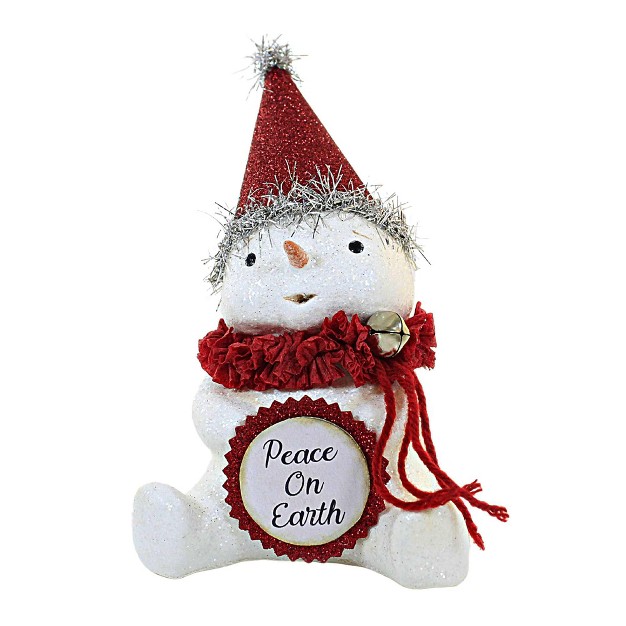 Bethany Lowe Peace On Earth Snowman One Figurine 6 75 Inches Christmas Tinsel Michelle Allen Ma2080 Polyresin Red