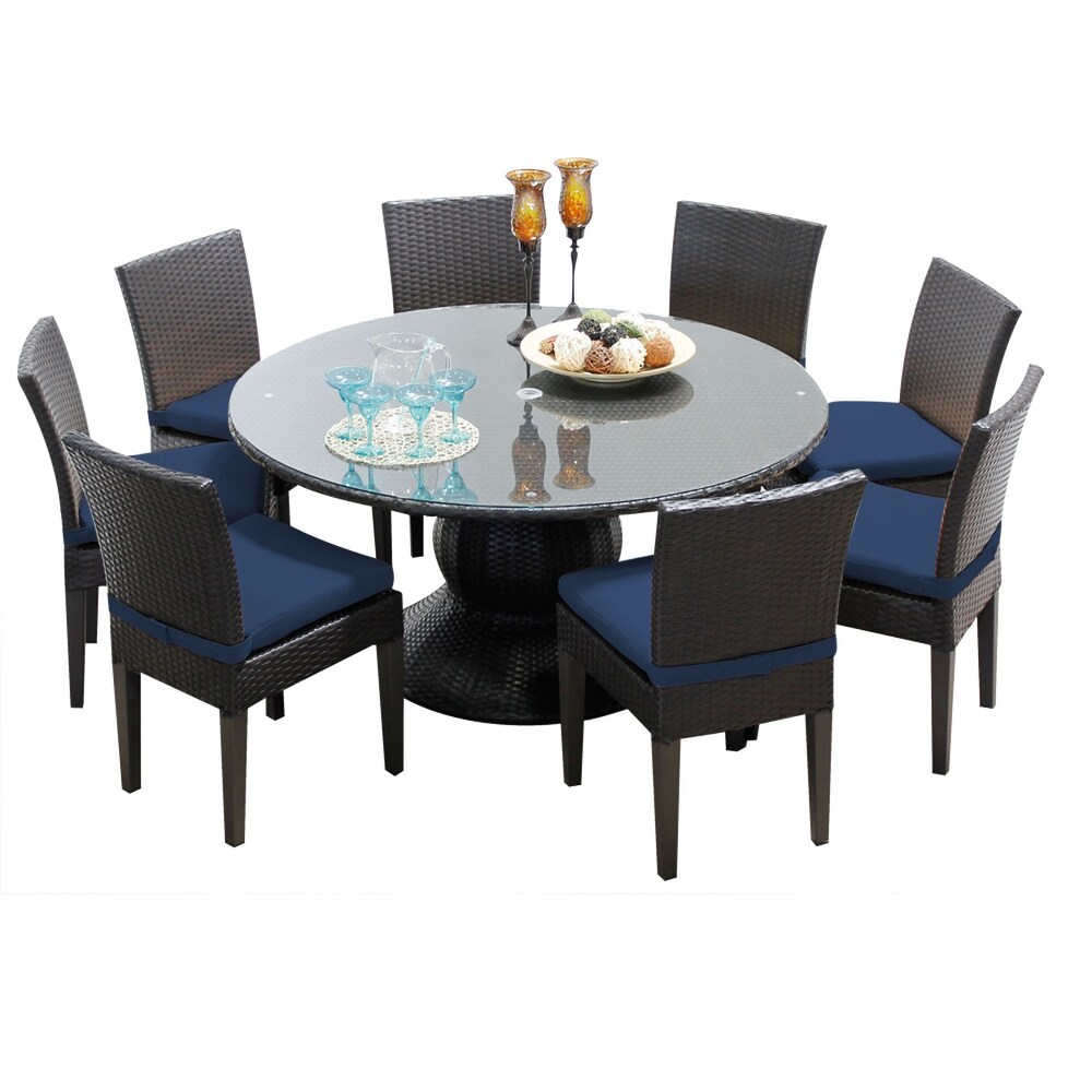 Napa 9 Piece Round Outdoor Patio Wicker Dining Set with Cushions