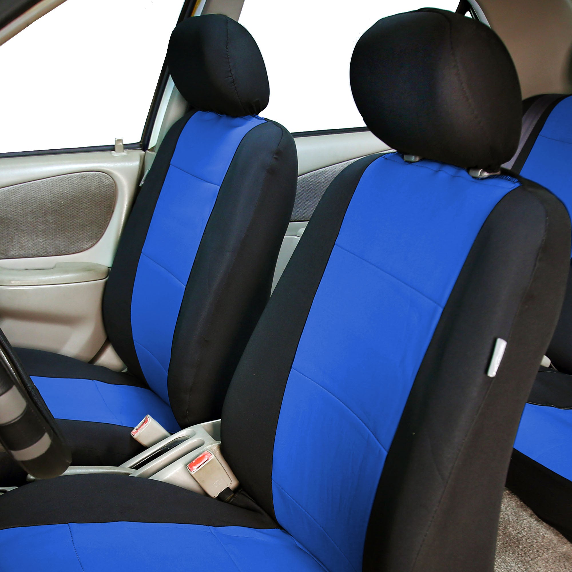 FH Group Neoprene 3 Row Car Seat Covers For SUV VAN TRUCK， Airbag Compatible Split Bench 7 Seaters， Blue Black