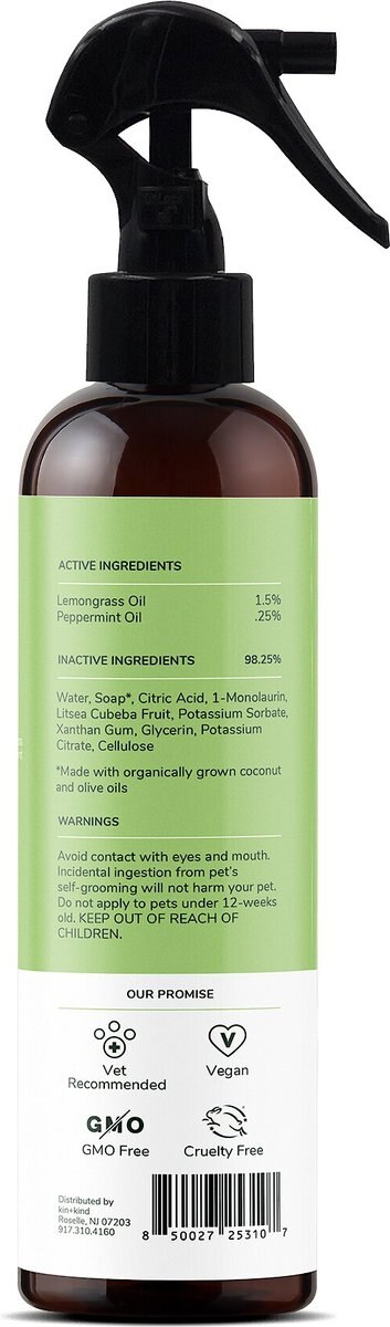 kin+kind Flea + Tick Prevent Lemongrass Dog and Cat Spray， 12-oz bottle