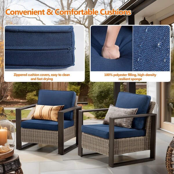 Cozywor 2Piece Patio Wicker Outdoor Lounge Chair with Metal Frame and Cushions