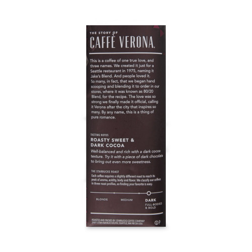 Starbucks Coffee， Caffe Verona， 2.5 oz Packet， 18/Box (11018192)