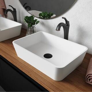 KRAUS Natura Rectangle Solid Surface Vessel Sink in White KSV-2MW