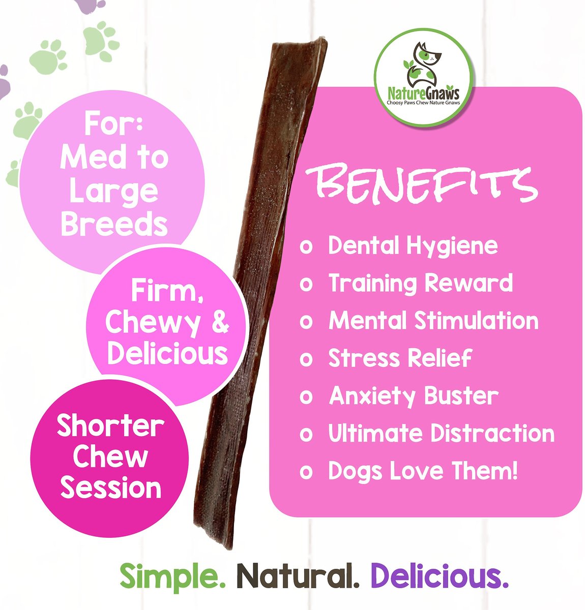 Nature Gnaws Beef Jerky Chews Dog Treats， 9 to 10-in