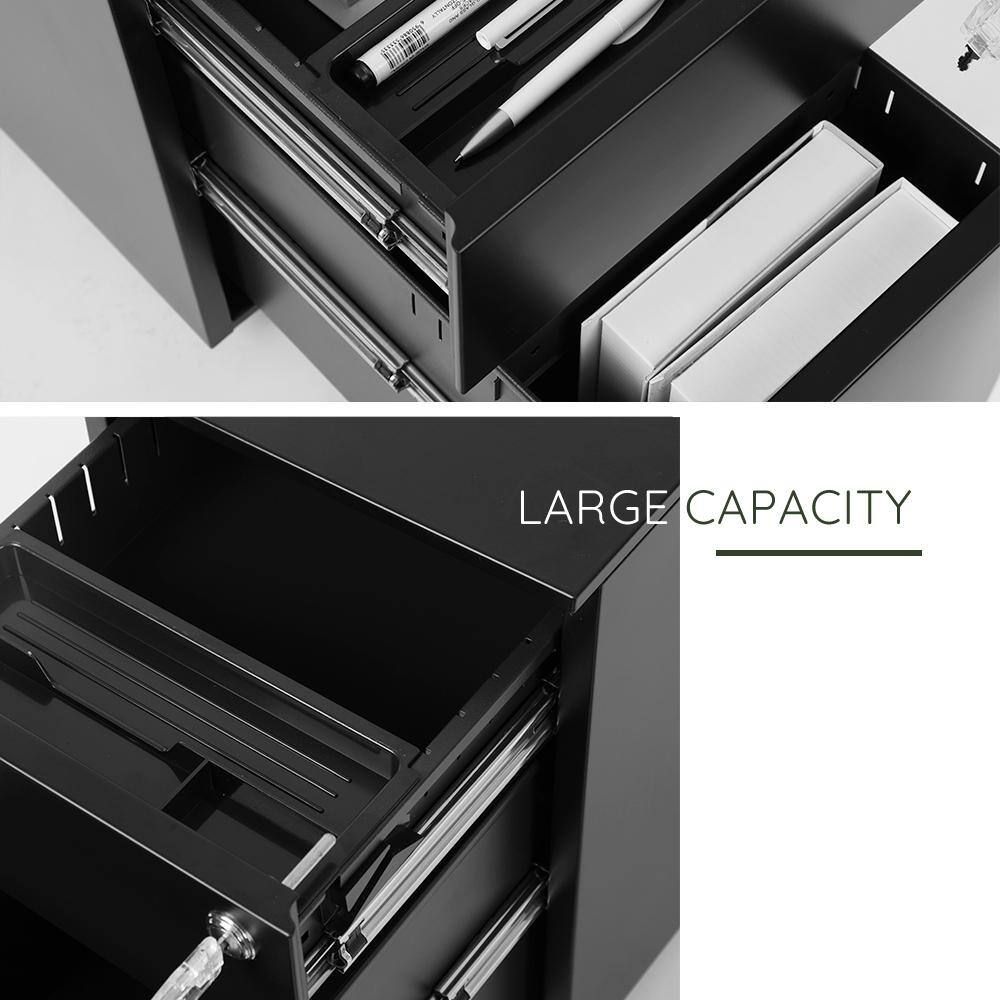 cadeninc Black Mobile Metal File Cabinet with 2-Drawer and Lock Fully Assembled SIN-LQW1-2406