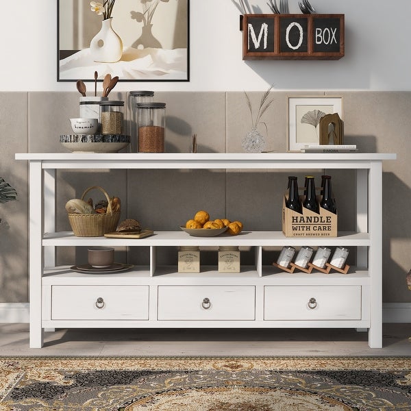 Solid Console Table Double-Storey Tabletop with Three Drawers