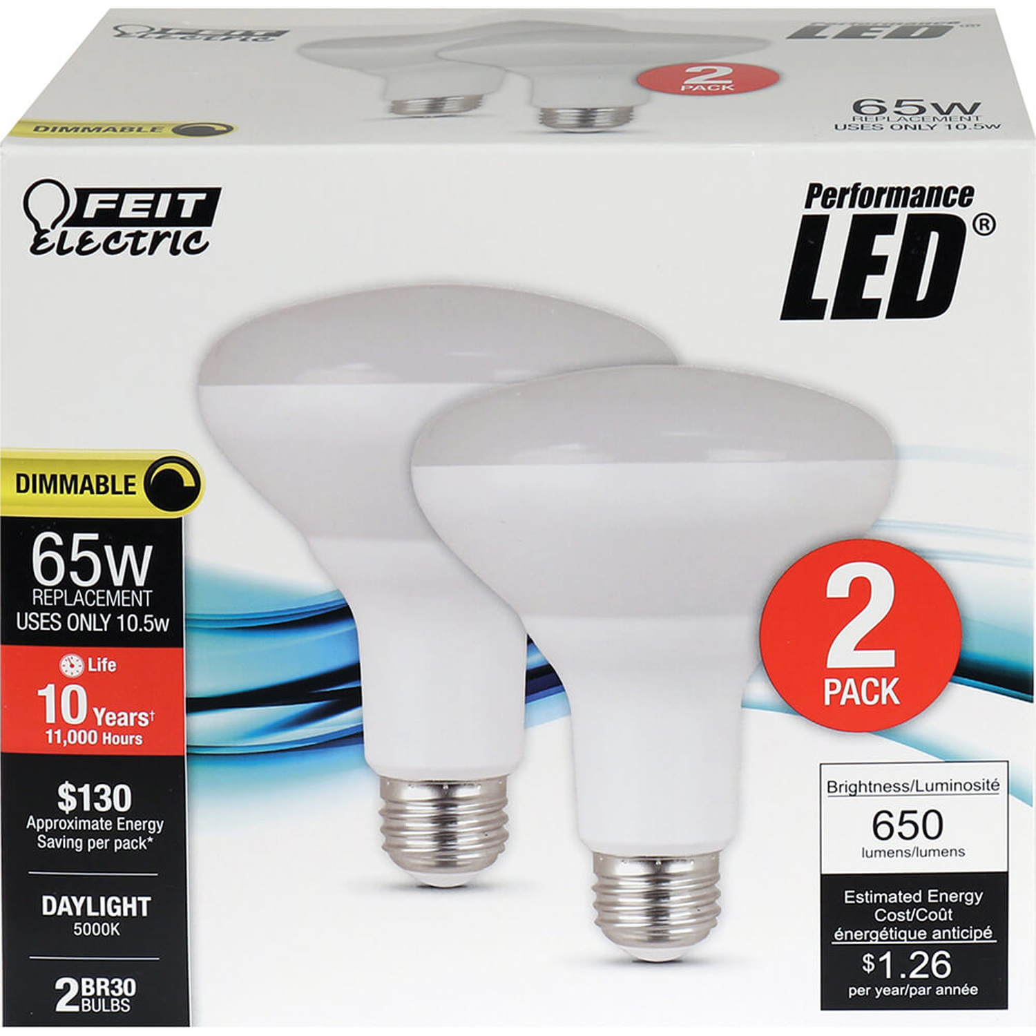 Feit BR30 E26 (Medium) LED Bulb Daylight 65 Watt Equivalence 2 pk