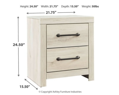 Signature Design by Ashley Cambeck Farmhouse Industrial 2 Drawer Two Drawer Nightstand with 2 Slim-Profile USB Charging Stations, Whitewash