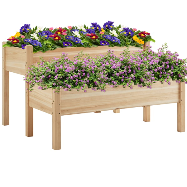 Yaheetech 2-tier Raised Garden Bed with Legs for Garden Yard Indoor Outdoor, Wood