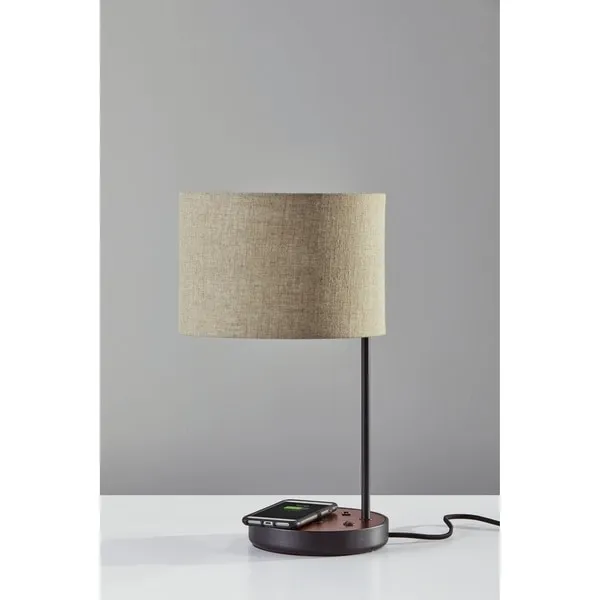 Carbon Loft Melville Matte Black/Walnut Table Lamp w/ Wireless Charging Pad/USB Port