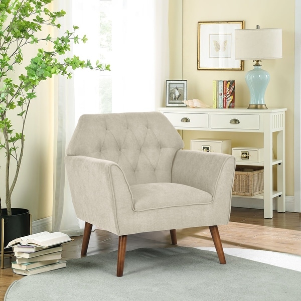 Homylin Modern Accent Chair with Solid Wood Legs， Tufted Single Sofa Armchair with Fabric Upholstered for Living Room