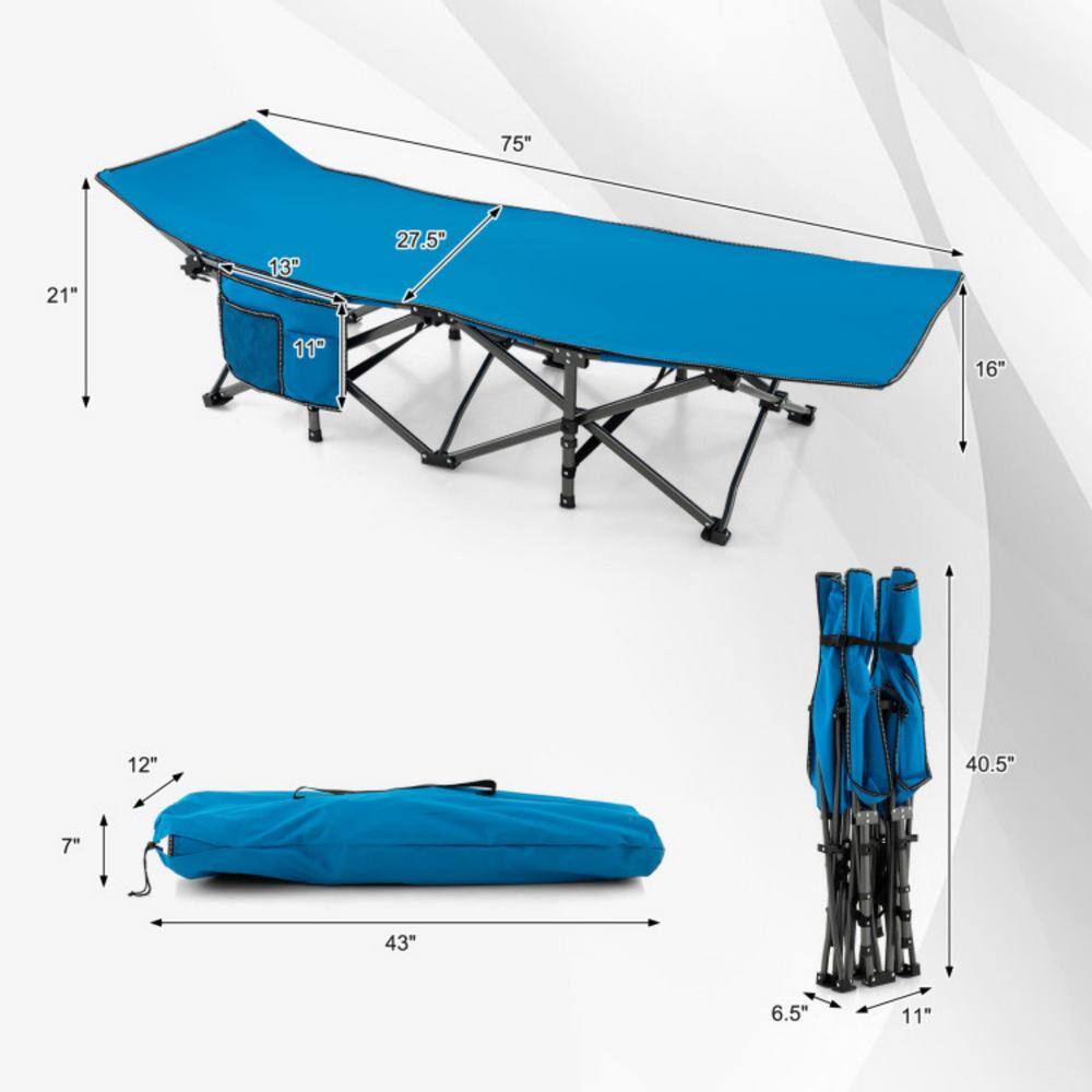 Alpulon Blue Wide Foldable Camping Cot with Carrying Bag ZMWV069