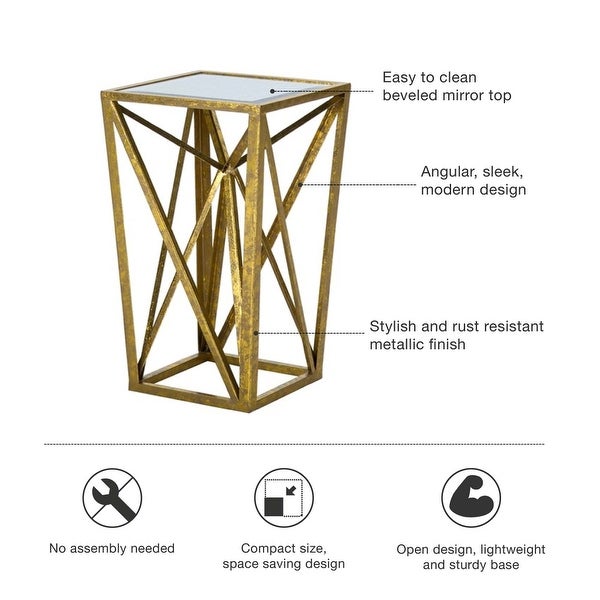 Angular Metal Accent Table with Tempered Glass Top