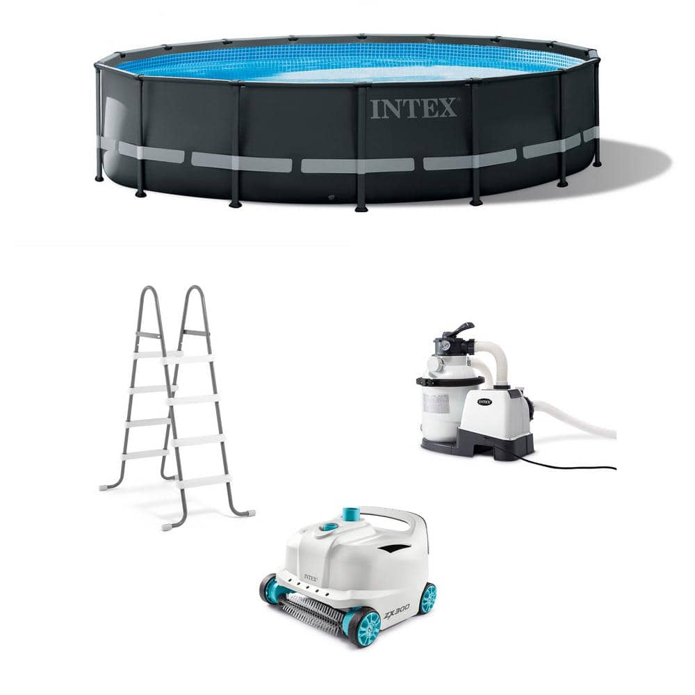 Intex Ultra XTR 16 ft. x 48 in. Round Above Ground Pool Set with Pump and Cleaner Robot Vacuum 26325EH + 28005E