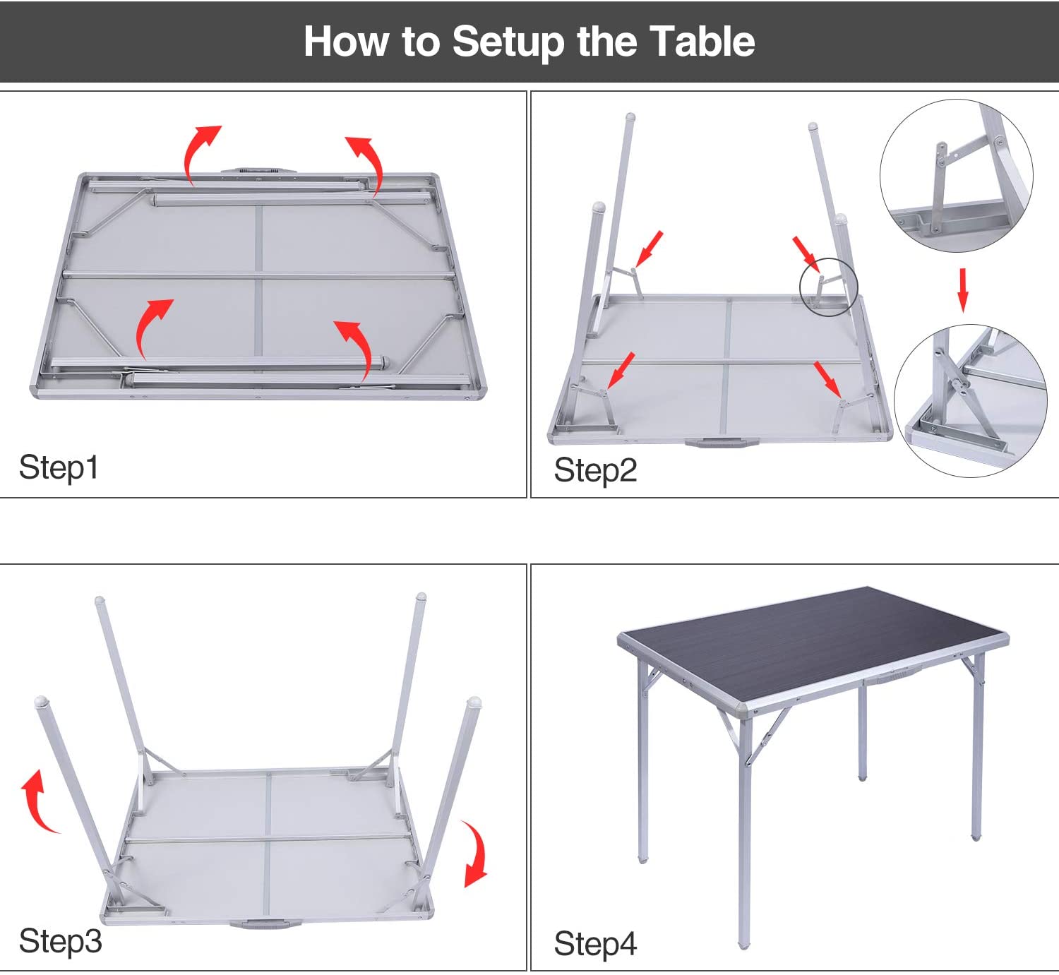 REDCAMP Durable Aluminum Folding Table for Camping Set of 2， Lightweight Portable Picnic Table with Collapsible Legs and Handle， Great for Outdoor Indoor