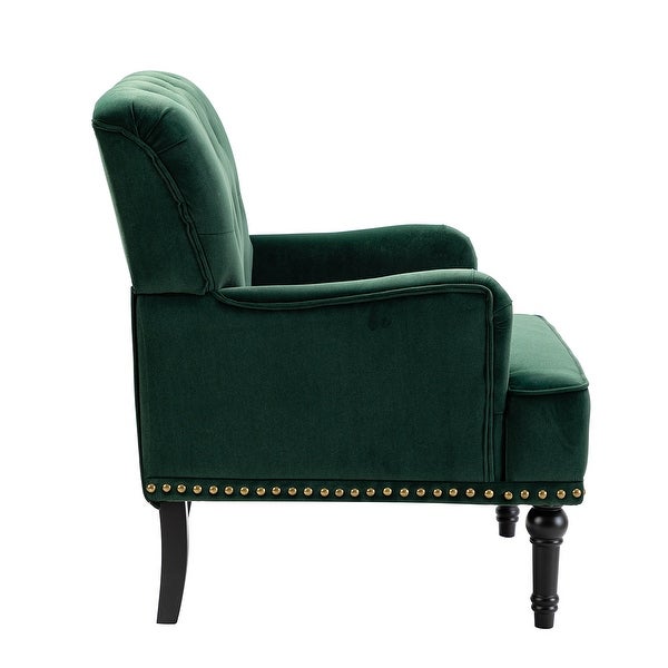 Geltrude Transitional Upholstered Button Tufted Club Chair with turned wooden Legs by HULALA HOME