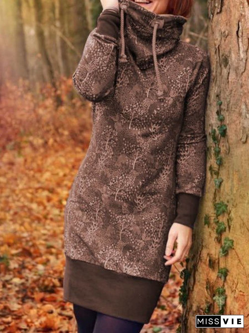 Blue Casual Floral Long Sleeve Knitting Dress