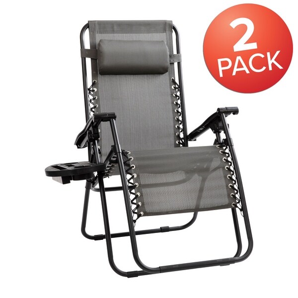 2 Pack Adjustable Mesh Zero Gravity Lounge Chair with Cup Holder Tray