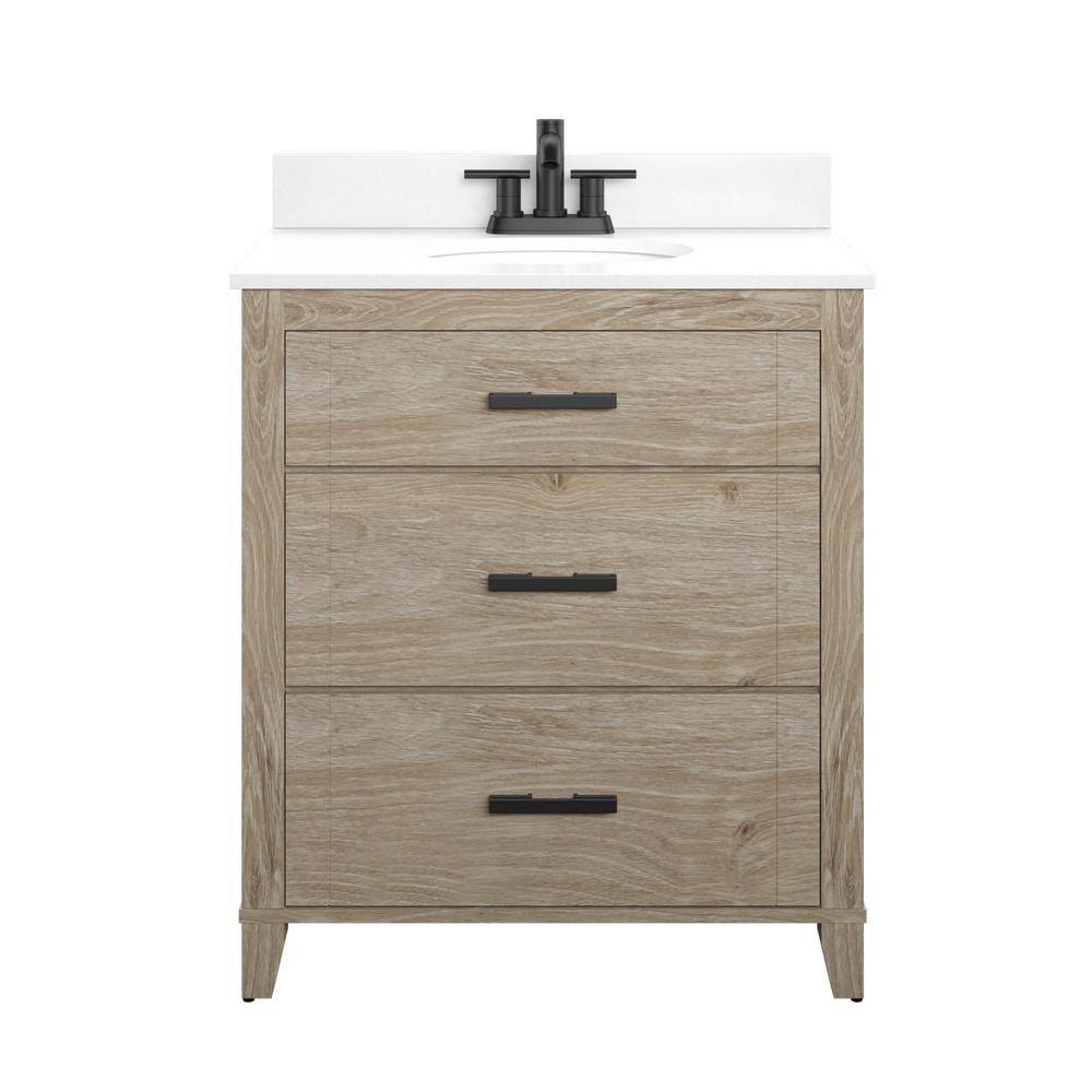 Glacier Bay Farmdale 30 in. W x 20 in. D x 37.9 in. H Bath Vanity in Natural Oak with Stone Top 30BV35083ZPO117