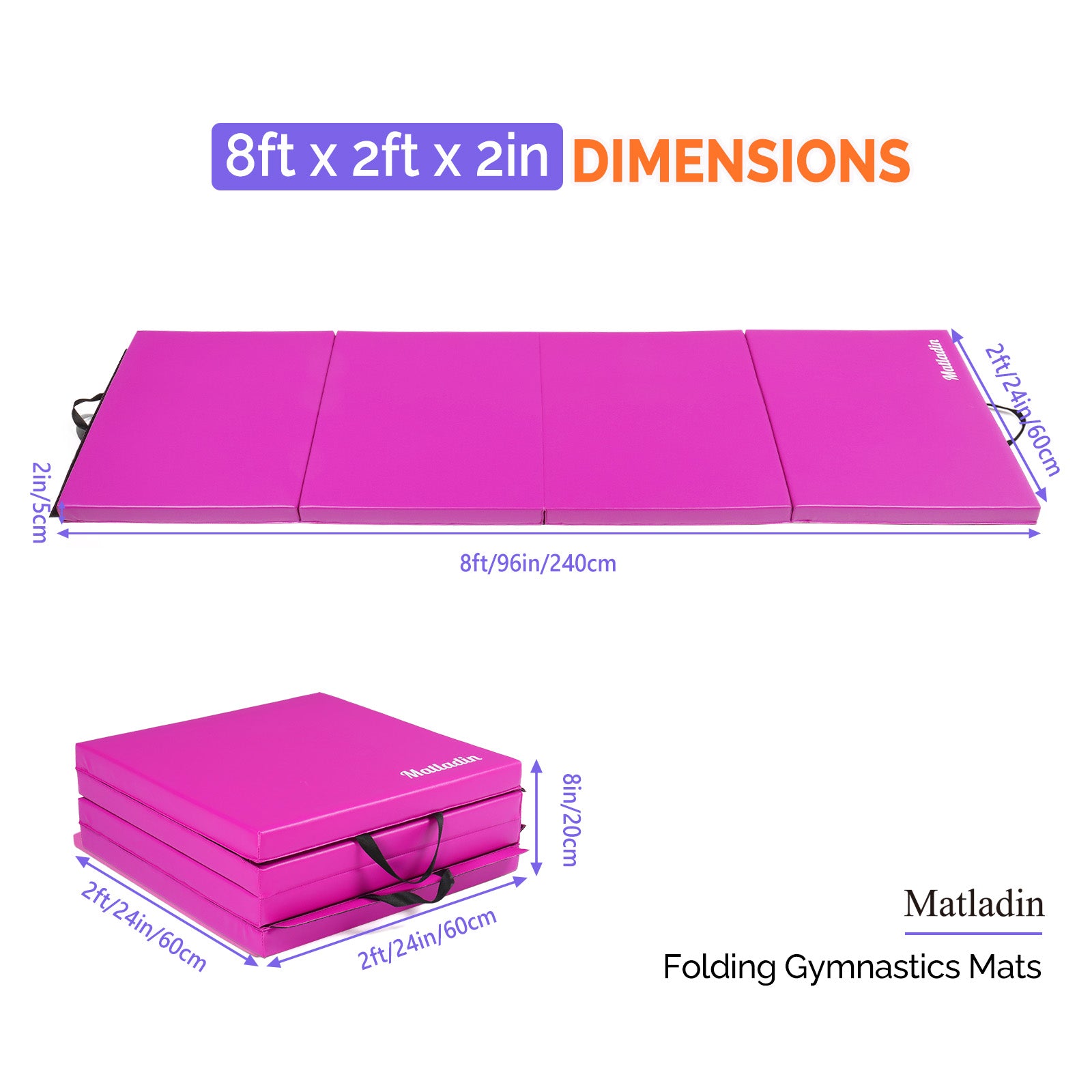 Matladin 6/8FT Folding Gymnastics Gym Exercise Aerobics Yoga Mat Leather Tumbling Mats