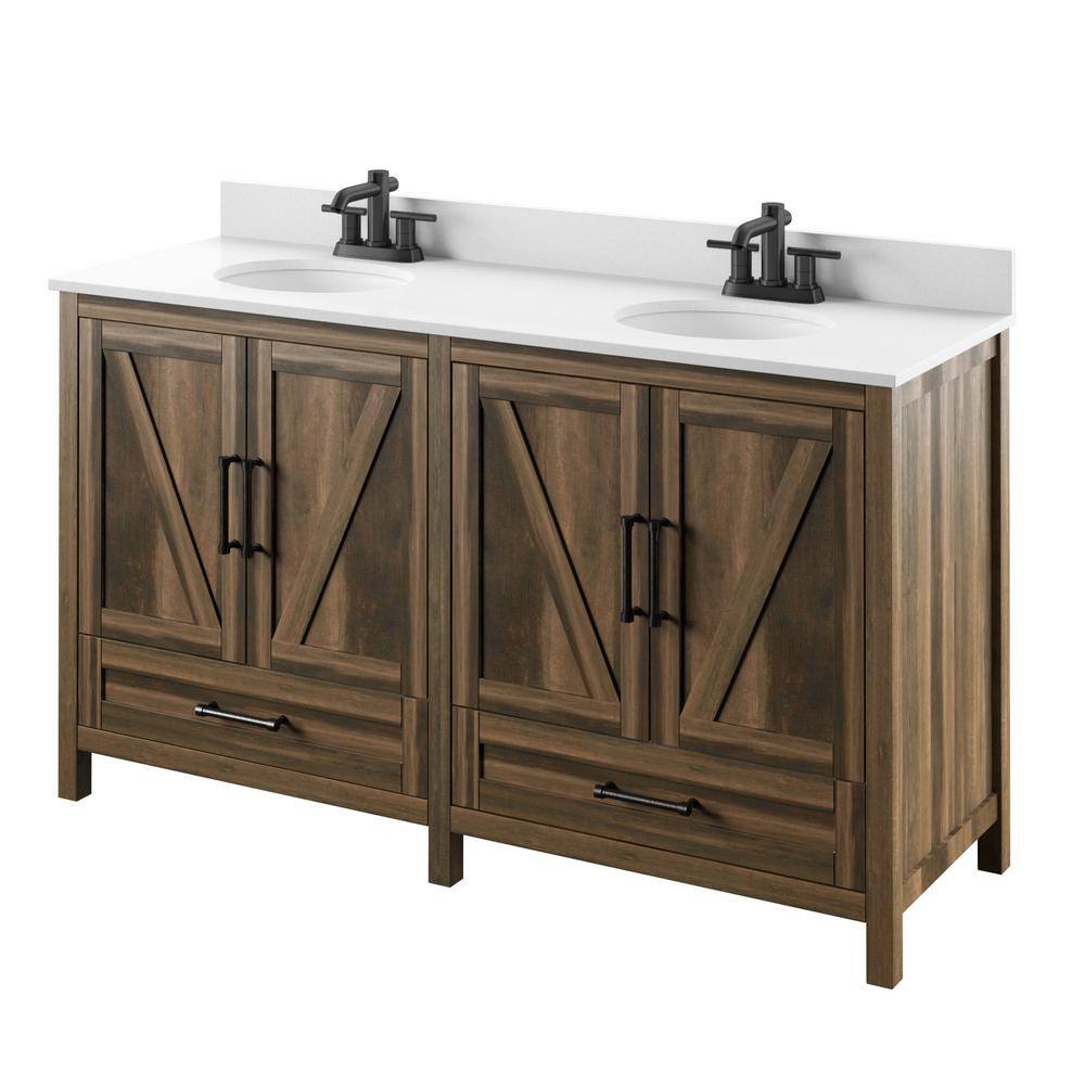 Twin Star Home 60 in. W x 20 in. D x 38 in. H Rustic Bath Vanity in Canyon Lake Pine with Vanity Top in White with White Basin 60BV477-PD23