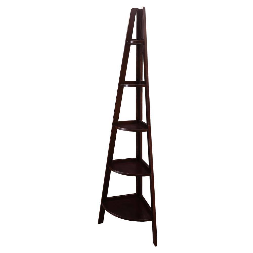 Casual Home 72 in. Espresso New Wood 5-Shelf Ladder Bookcase with Open Back N176-33