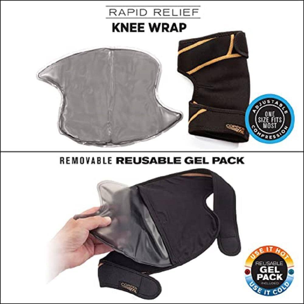 COPPER FIT Rapid Relief One Size Fits Most Copper Infused Adjustable Compression Knee Wrap with Gel-Pack in Black CFRRKNW