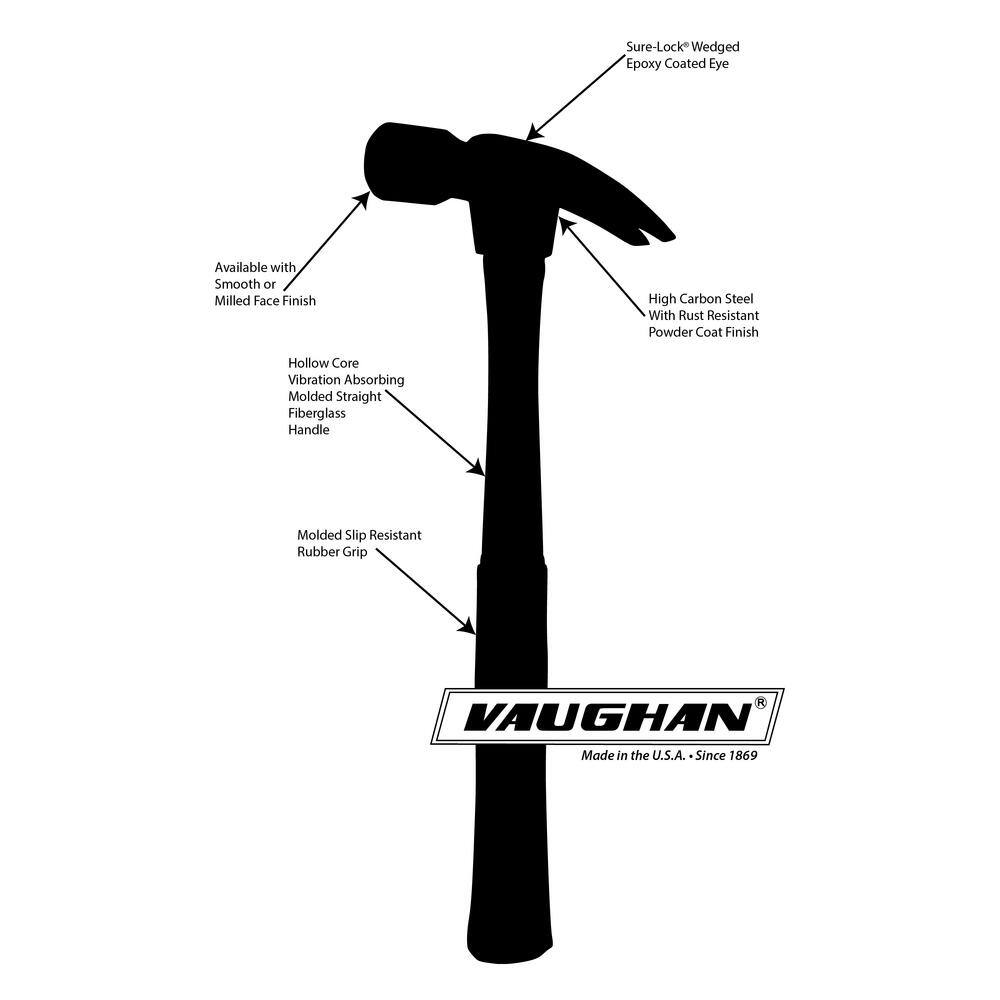 Vaughan 20 oz. Milled Face Fiberglass Rip Hammer 16 in. fiberglass handle FS999ML