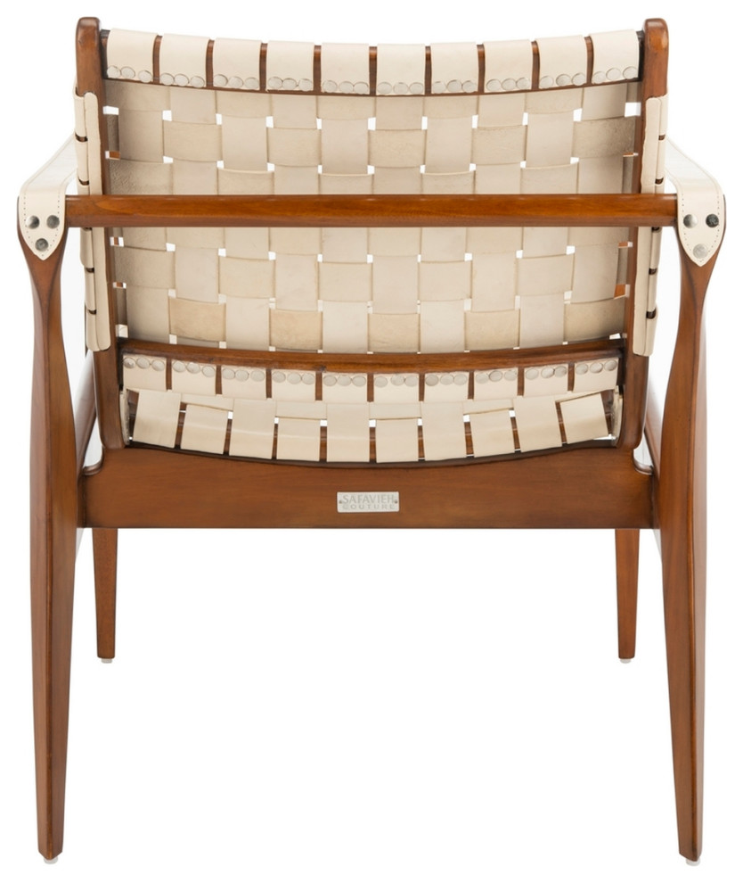 Conrad Leather Safari Chair White / Light Brown   Midcentury   Armchairs And Accent Chairs   by Peachtree Fine Furniture  Houzz