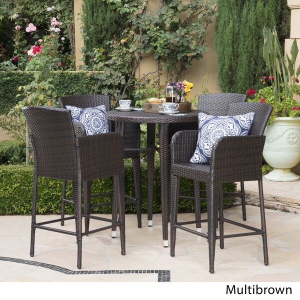 Callum Outdoor 5piece Wicker 32inch Round Bar Set by Christopher Knight Home