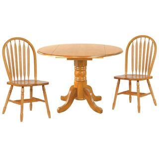 AndMakers Oak Selections 3-Piece Round Wood Top Light Oak Extendable Dining Set with Drop Leaf BH-4242-82-LO3P