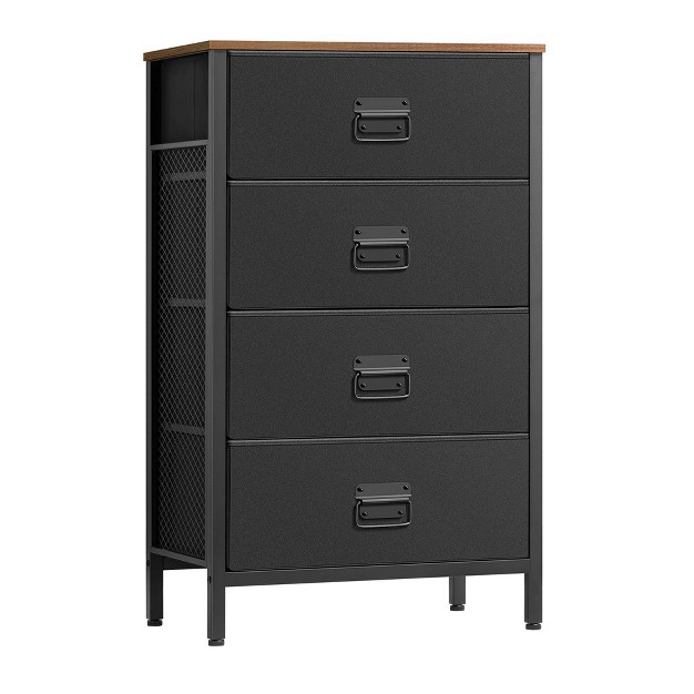 Songmics Dresser For Bedroom Storage Organizer Unit With 4 Fabric Chest Steel Frame Rustic Brown And Black