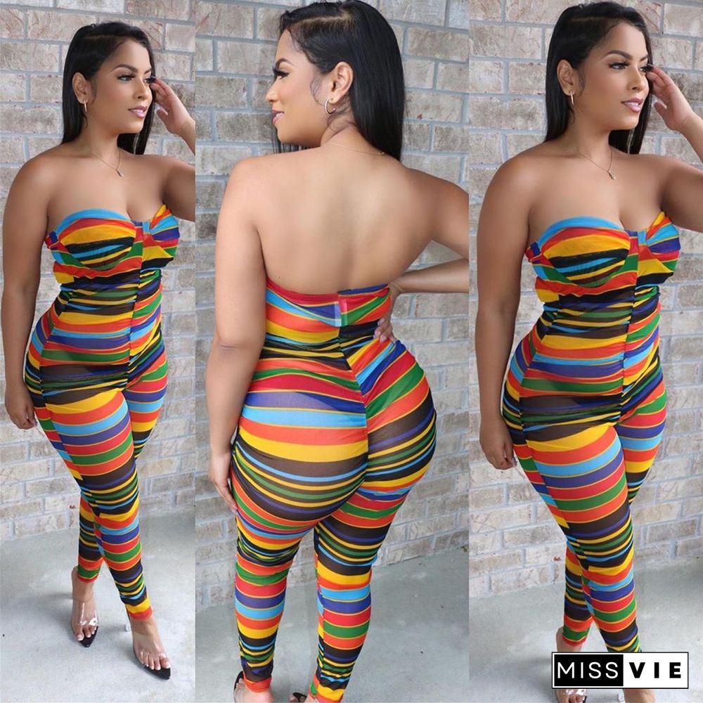 Urban Women's Multi-Color Striped Strapless Jumpsuit