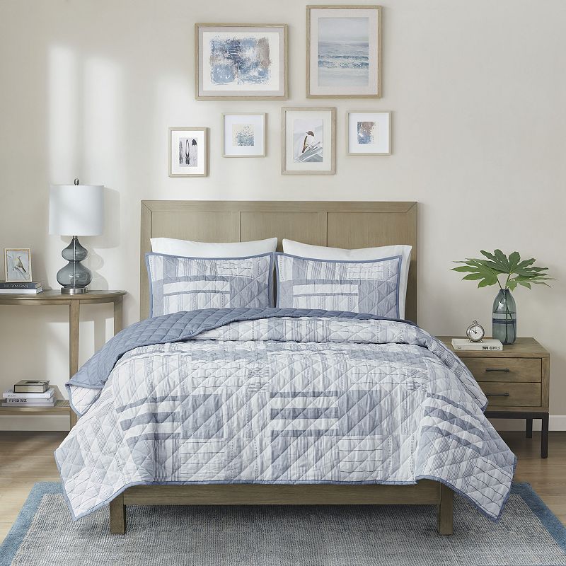 Madison Park Arden 3-Piece Jacquard Patchwork Quilt Set with Shams