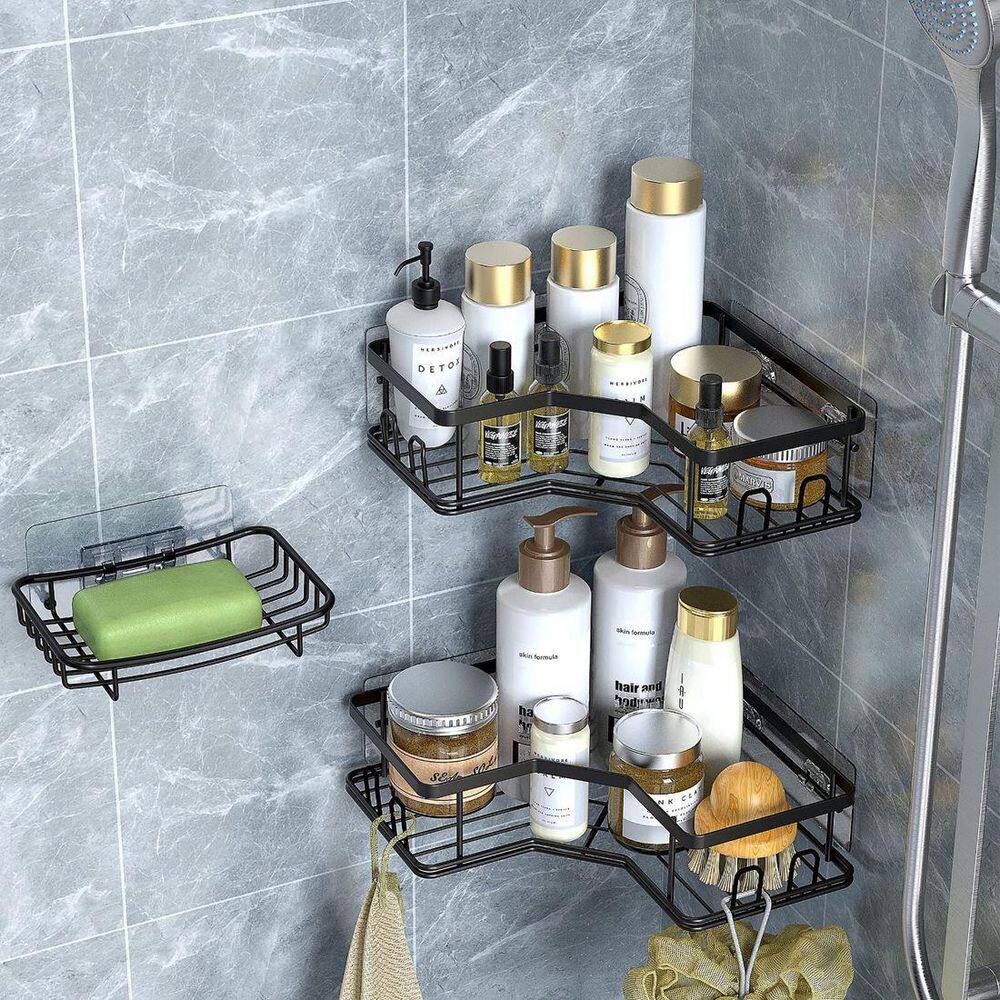 Dracelo 3-Pack Adhesive Stainless Steel Corner Shower Caddy Organizer Shelf with 8 hooks B0B8MZKBH8