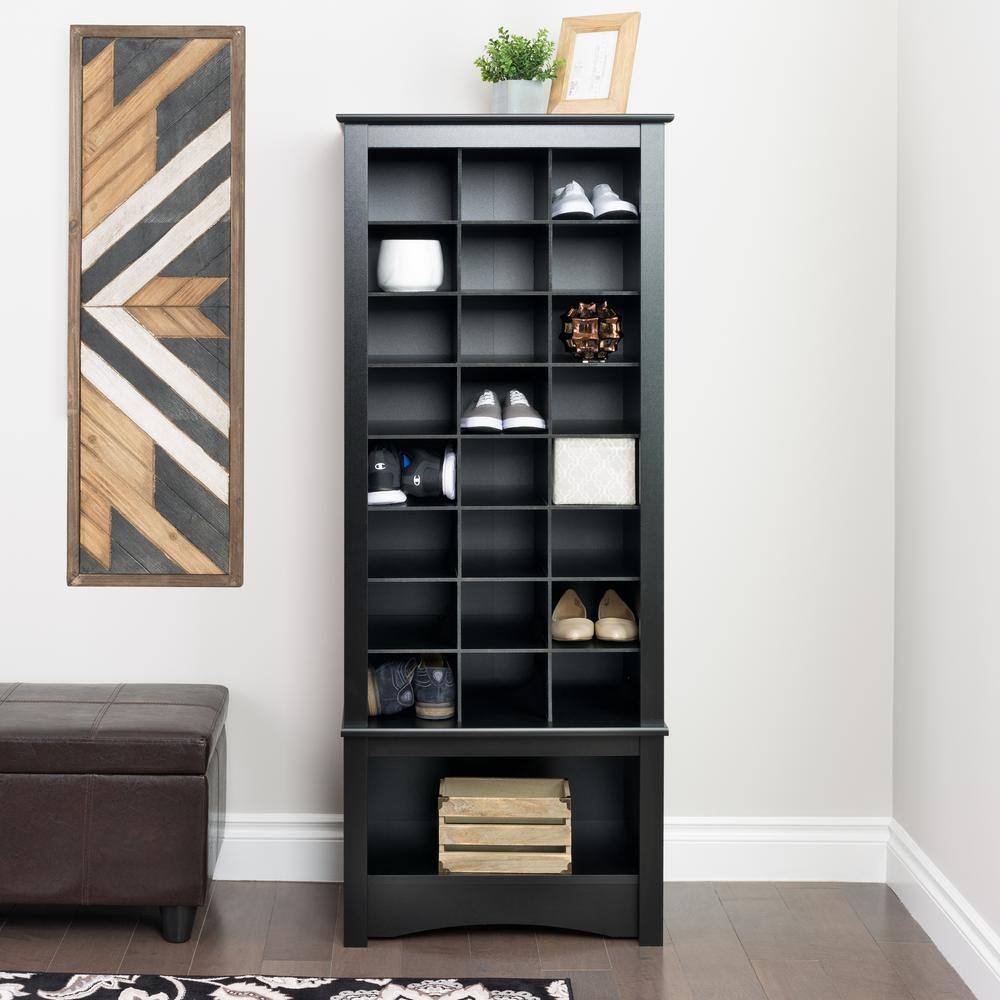 Prepac 61.25 in. H x 24.75 in. W x 15.75 in. D Black Wood 24-Cube Organizer BUSR-0008-1