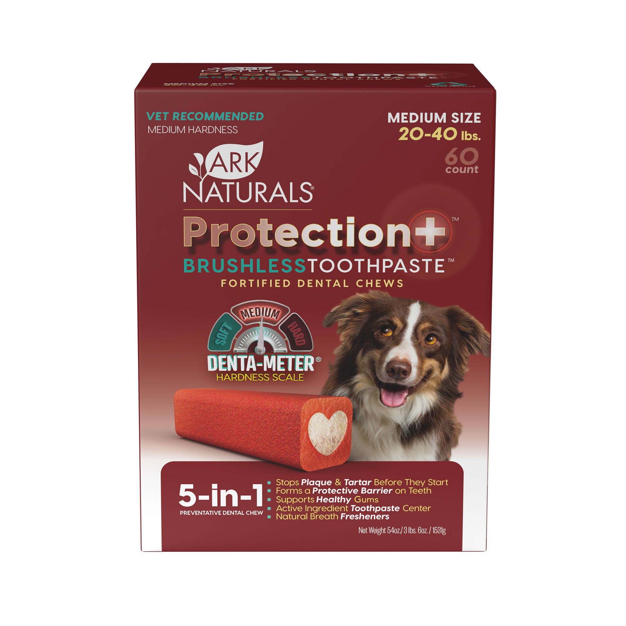 Ark Naturals Protection+ Brushless Toothpaste Fortified Dental Chew for Medium Dogs Upto 20-40 lbs.， 54 oz.