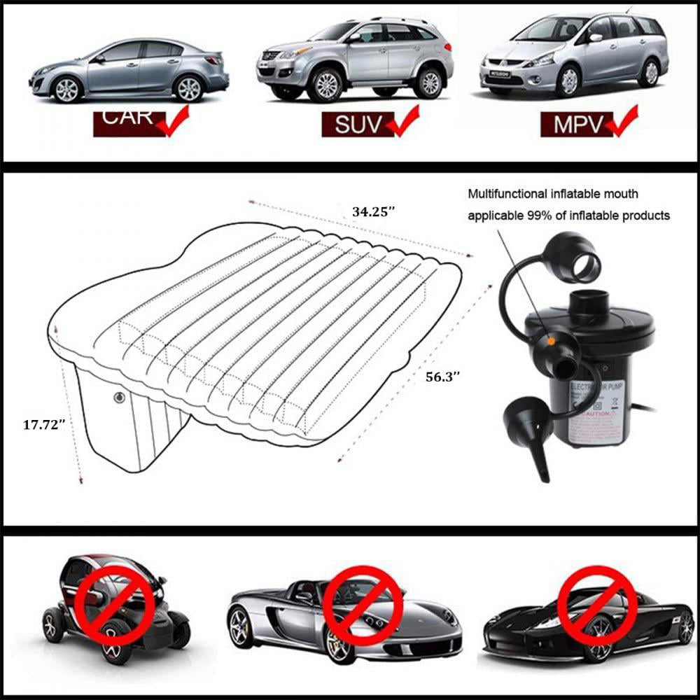 Car Inflatable Bed Air Mattress Universal SUV Car Travel Sleeping Pad Outdoor Camping Mat Light Grey