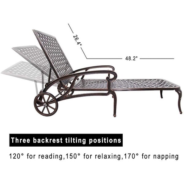 3-Piece Aluminum Reclining Outdoor waterproof Chaise Lounge with Wheels And Table