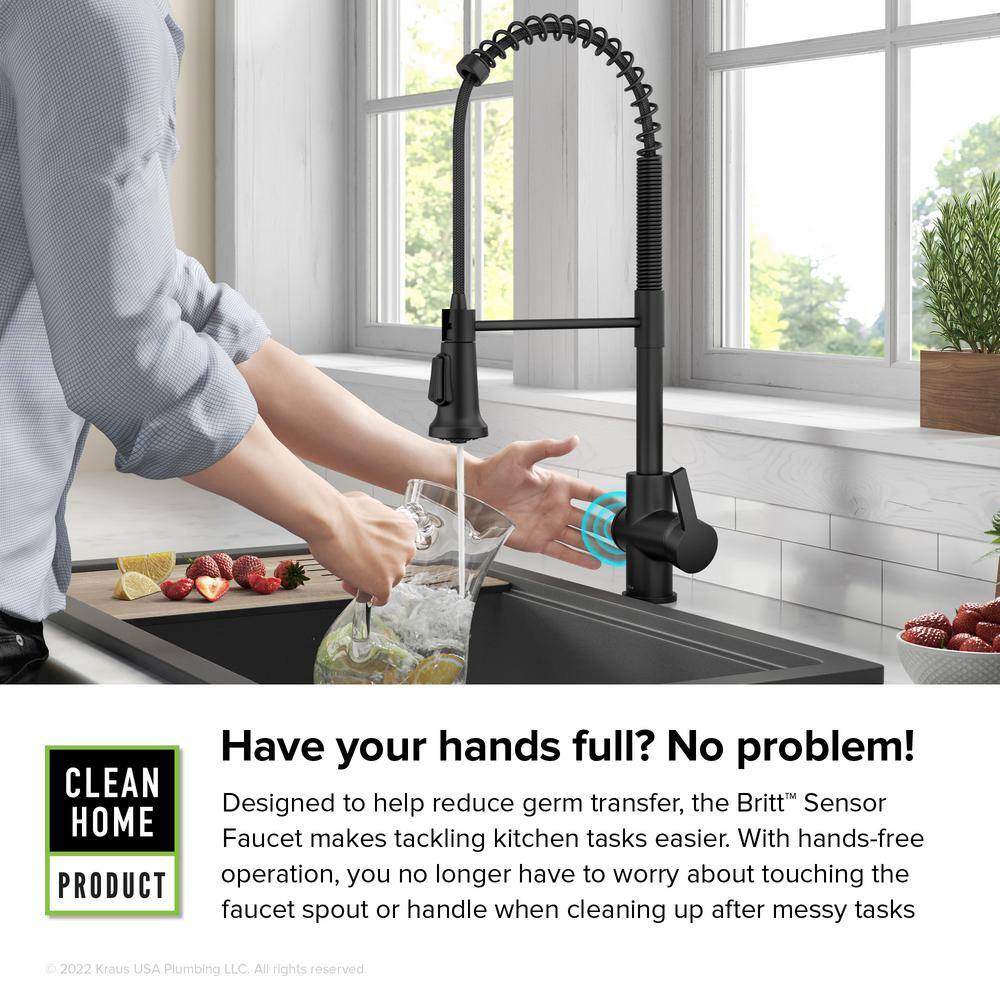 KRAUS Britt Touchless Sensor Commercial Pull-Down Single Handle Kitchen Faucet in Matte Black KSF-1691MB