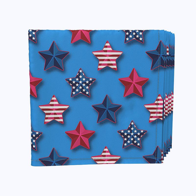 Napkin Set， 100% Polyester， Set of 4， 18x18， Cookie Cutter USA Stars