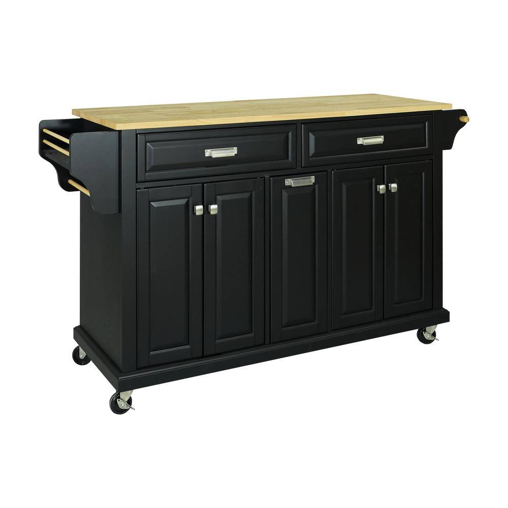 Black Wood 60.50 in. Kitchen Island with Drawers and doors LN20232960