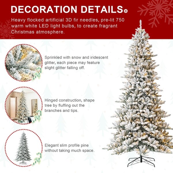 Glitzhome 10Ft PreLit Deluxe Artificial Flocked Fir Christmas Tree