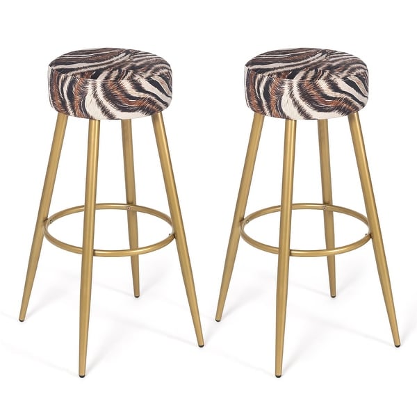 Adeco Set of 2 Bar Stools， Round Counter Height Stools Modern Footrest