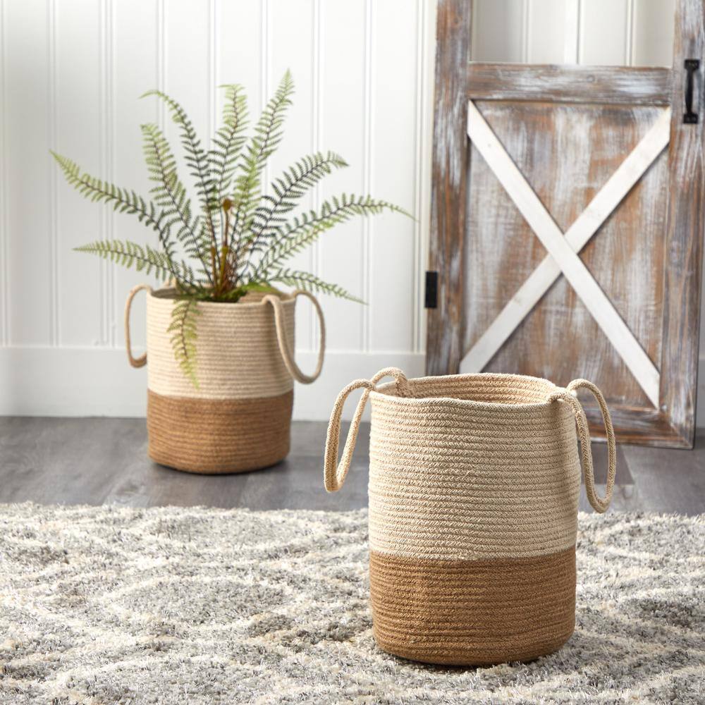 Nearly Natural 12 in. Handmade Natural Burlap Woven Basket Planter 0325-S1