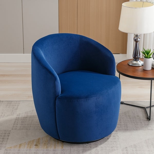 Velvet Fabric Swivel Accent Armchair Barrel Chair With Black Powder Coating Metal Ring