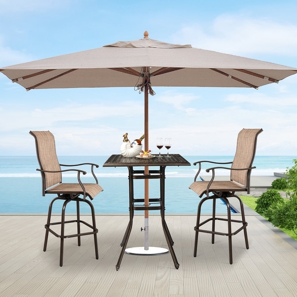 Patio Bar Height Table Cast Aluminium Square Bar Bistro Table with Umbrella Hole