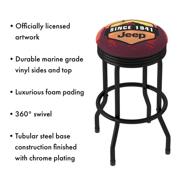 Jeep Sunset Mountain 360 Degree Swivel Black Barstool with Foam Padded Seat - 20.75 x 20.75 x 29