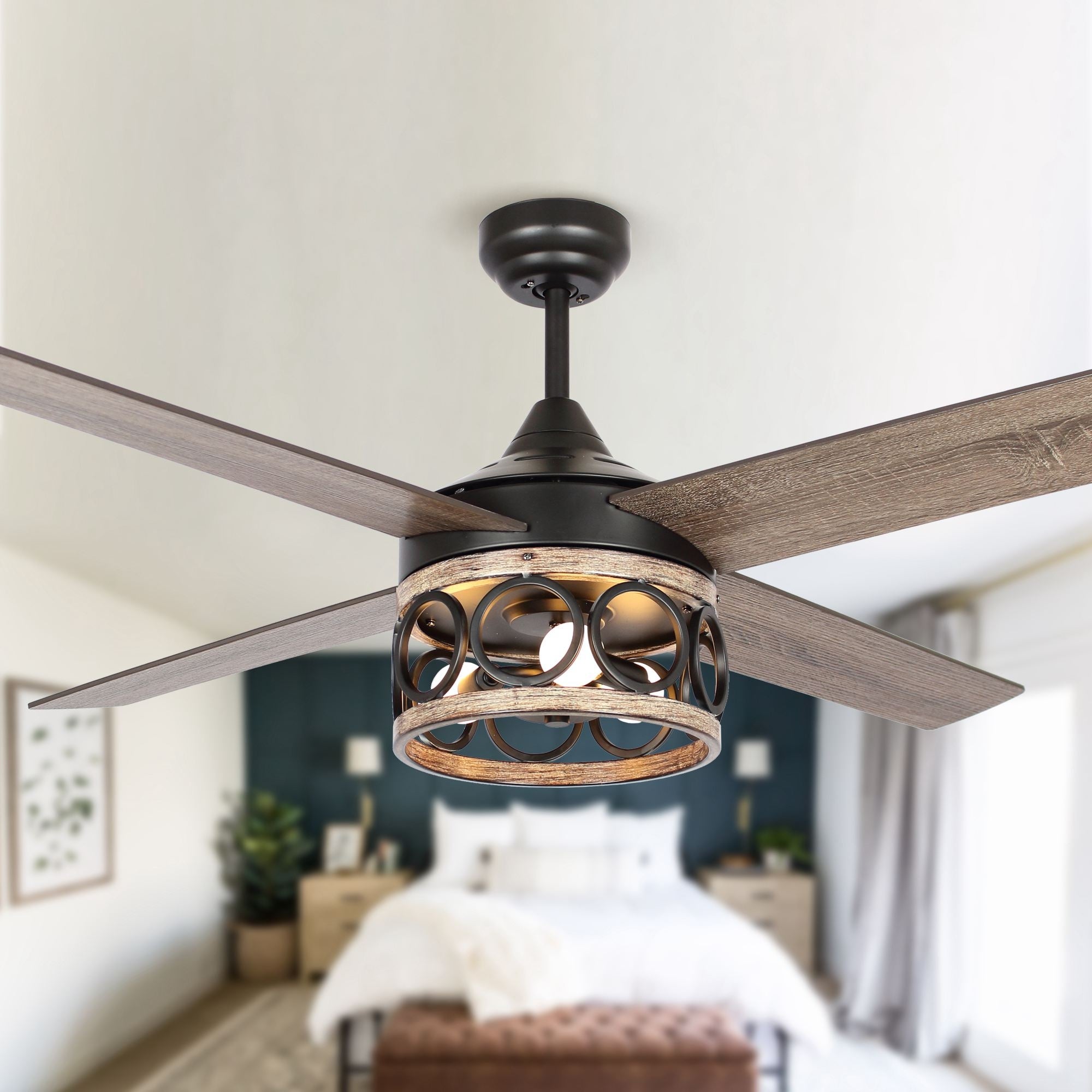 52-inch Industrial 3-Light Matte Black LED Ceiling Fan with Remote Shopping - The Best Deals on Ceiling Fans | 37624222